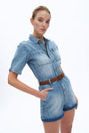 Boxy Fit Denim Romper-Rompers-BAYEAS