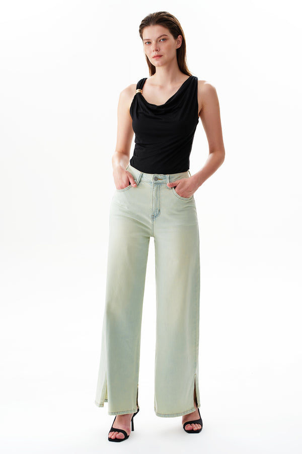 High Rise Slit Wide Leg Jeans
