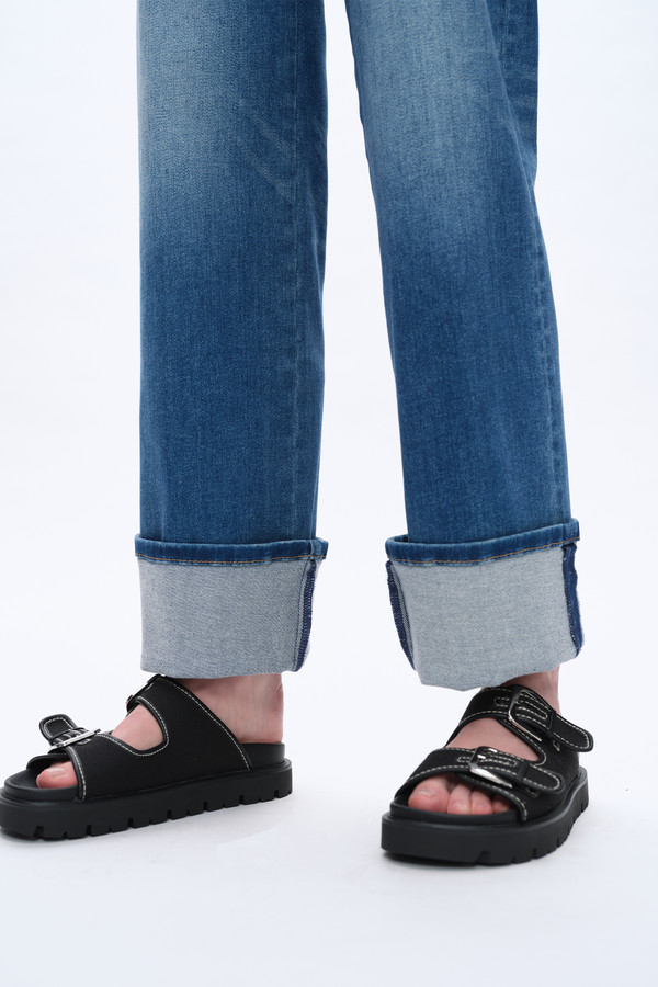 Rolled Straight Leg Denim Jeans-Straight-BAYEAS