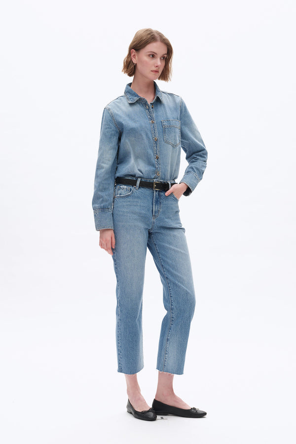 High Rise Straight Denim Jeans-Straight-BAYEAS