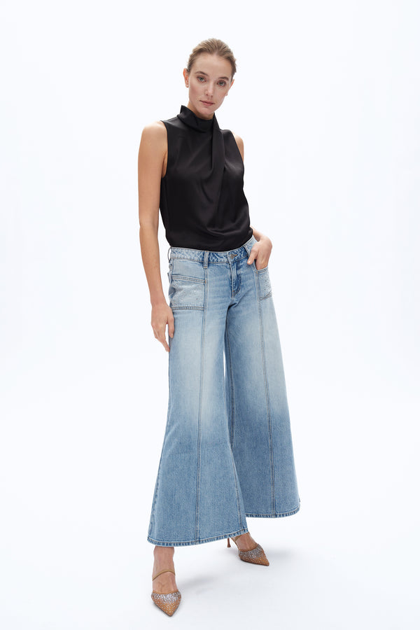 Mid Rise Flare Leg Denim Jeans-Flare & Bootcut-BAYEAS