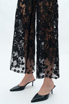Embroidery High Rise Wide Leg Lace Denim Jeans With Rhinestone (最新版备份)-Wide Leg-BAYEAS