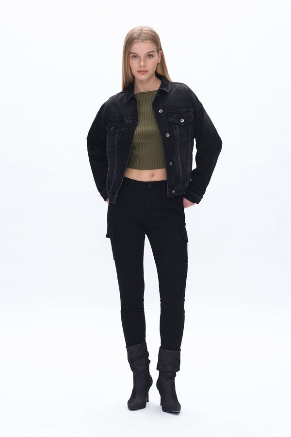 Slim Fit Cargo Jeans-Mom Jeans-BAYEAS