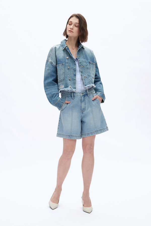 Mid Rise Bermuda Denim Shorts-Bermuda Shorts-BAYEAS