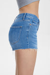 High Rise Denim Shorts With Raw Hem-Shorts-BAYEAS