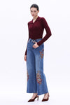 High Rise Embroidered Wide Leg Jeans-Wide Leg-BAYEAS