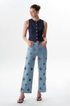 High Rise Floral Embroidered Straight Leg Jeans