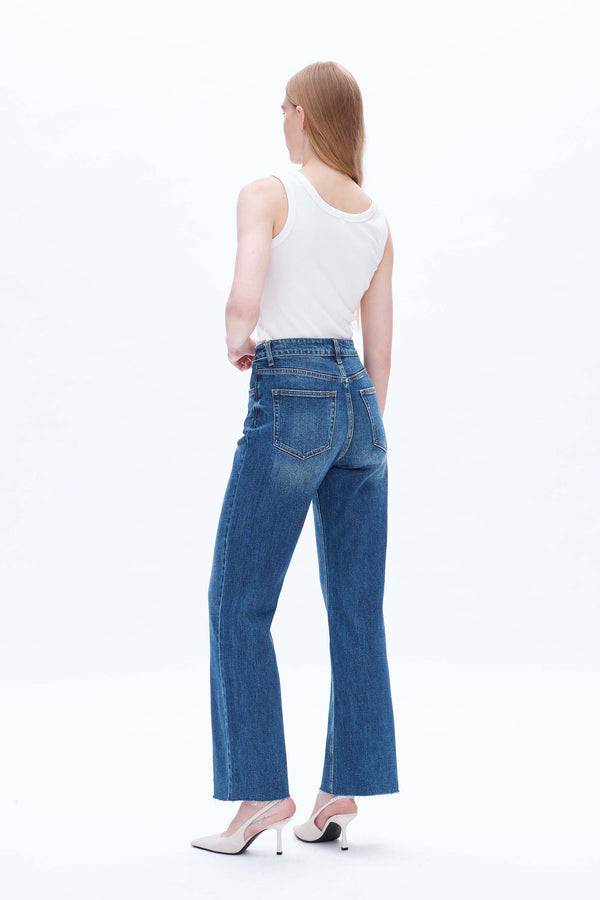 High Rise Relaxed Wide Leg Denim Jeans-Wide Leg-BAYEAS