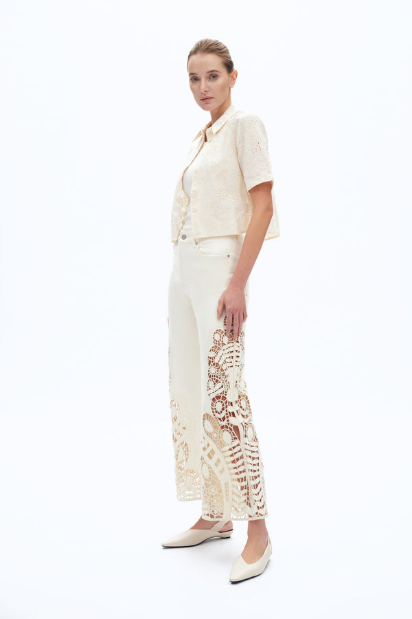 Embroidered High Rise Wide Leg Pants-Wide Leg-BAYEAS