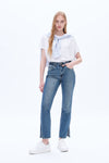 High Rise Straight Denim Jeans With Slit-Straight-BAYEAS
