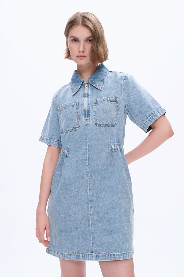 Shirt Dress with Chest Zipper-Dresses-BAYEAS