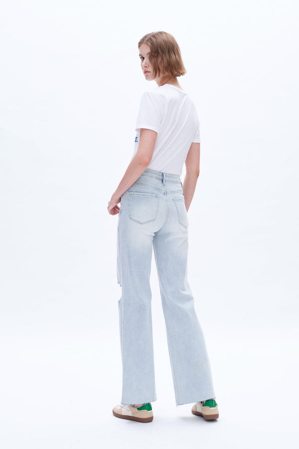 High Rise Wide Leg Straight Jeans-Wide Leg-BAYEAS