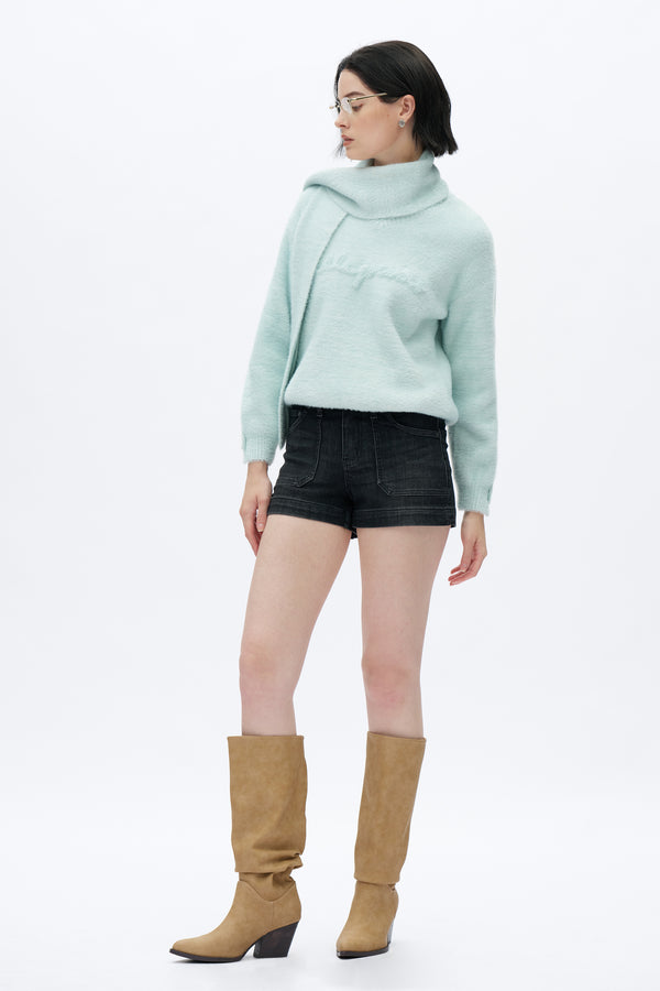 Mid Rise Elastic Denim Shorts-Shorts-BAYEAS