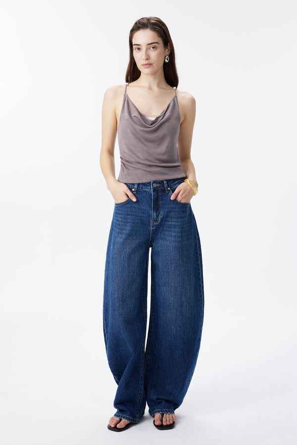 Mid Rise Deep Indigo Barrel Jeans
