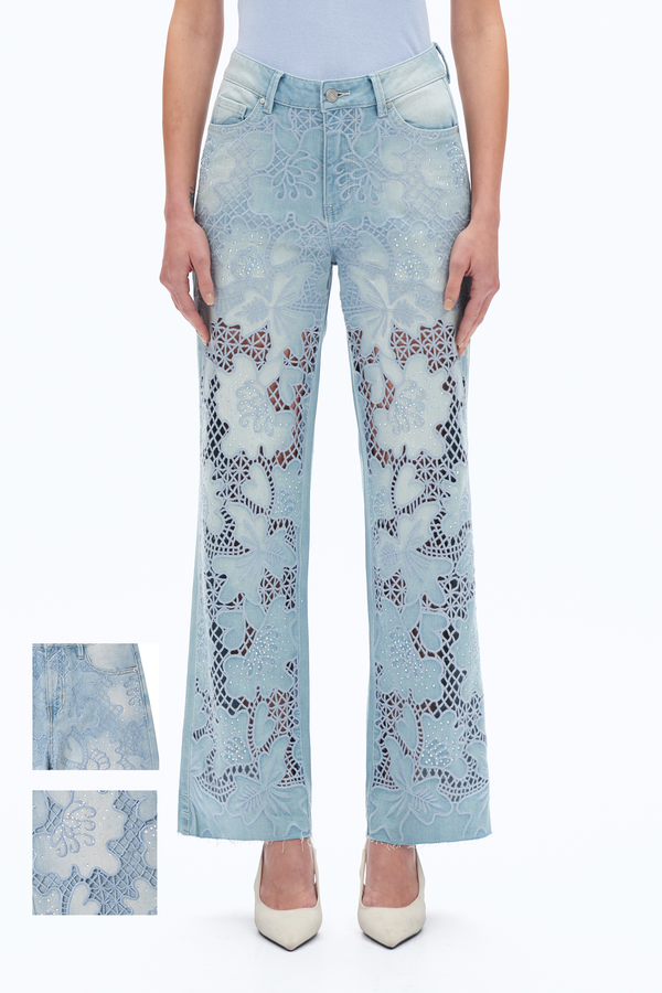Embroidered Straight-Leg Jeans-Straight-BAYEAS