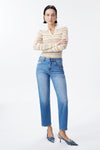 Mid Rise Contrast Panel Straight Leg Jeans