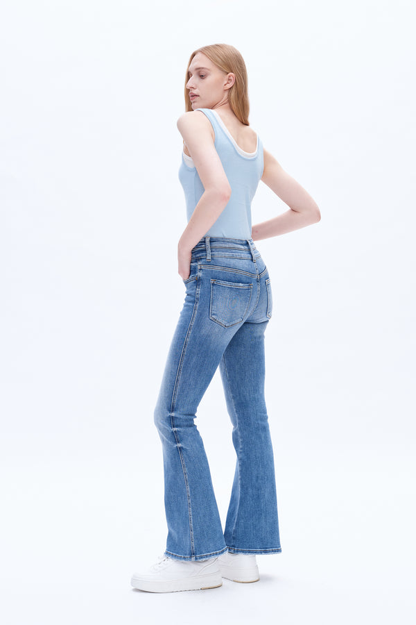 High Rise Flare Denim Jeans With Clean Hem-Flare & Bootcut-BAYEAS