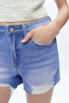 Lily High Rise Distressed Denim Shorts-Shorts-BAYEAS