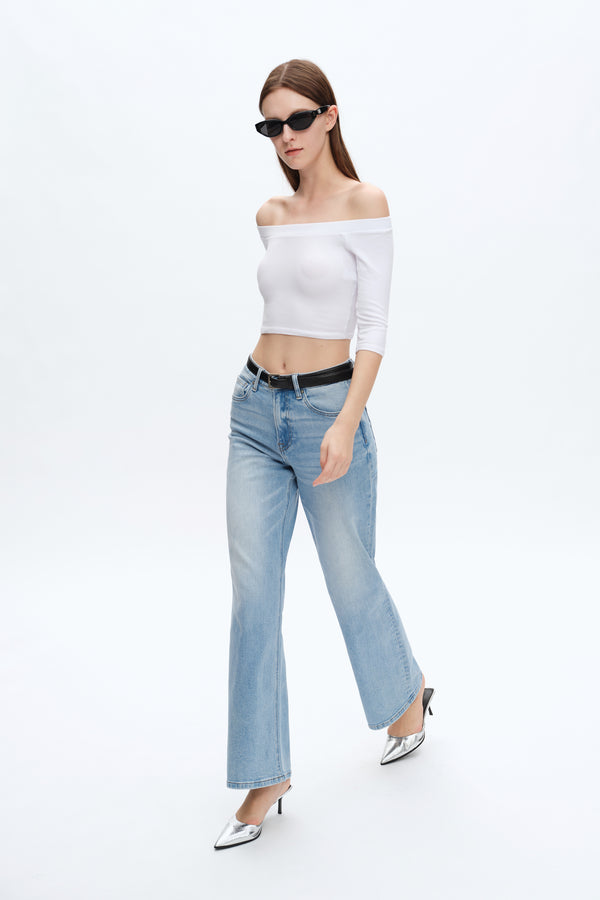 High Rise Straight Leg Denim Jeans-Straight-BAYEAS