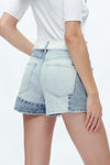 Elsa Mid Rise Patchwork Denim Shorts-Shorts-BAYEAS
