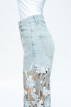 Embroidery High Rise Wide Leg Lace Denim Jeans With Rhinestone (最新版备份)-Wide Leg-BAYEAS