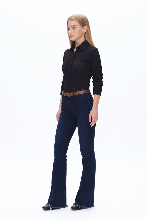 High Rise Flare Denim Jeans-Flare & Bootcut-BAYEAS