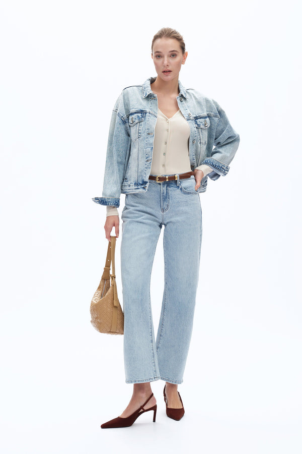 Mid Rise Barrel Leg Jeans-Wide Leg-BAYEAS