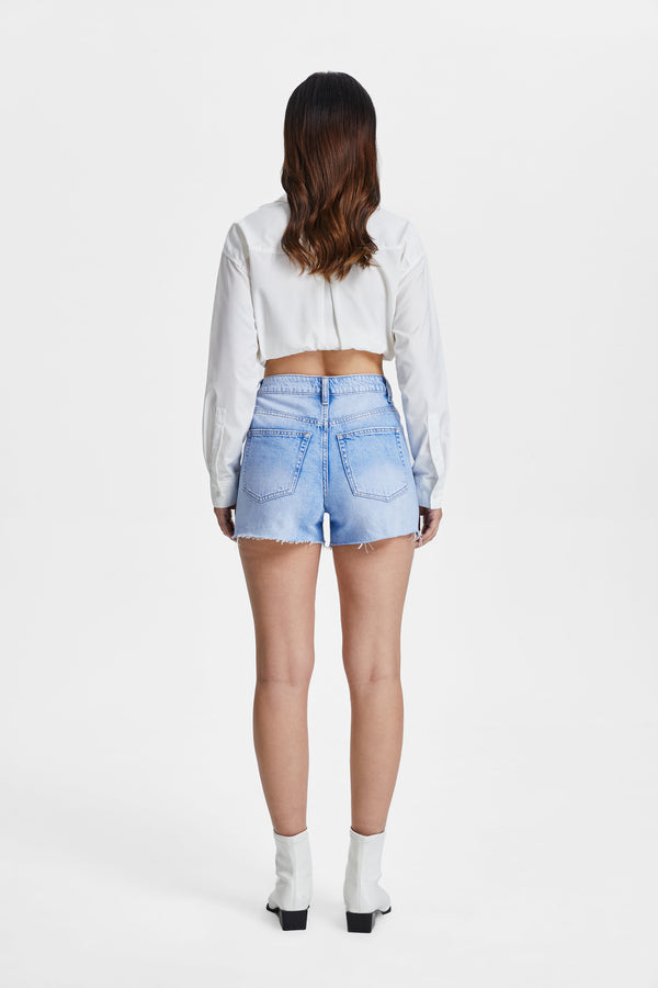 High Rise Distressed Denim Shorts-Shorts-BAYEAS