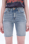 Ally Mid Rise Denim Shorts With Raw Hem-Shorts-BAYEAS