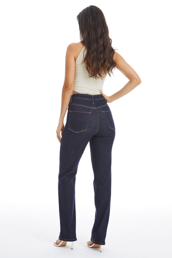 High Rise Straight Denim Jeans-Straight-BAYEAS
