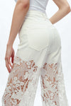 Embroidery High Rise Wide Leg Lace Denim Jeans With Rhinestone (最新版备份)-Wide Leg-BAYEAS