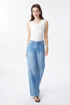 High Rise Contrast Panel Straight Jeans