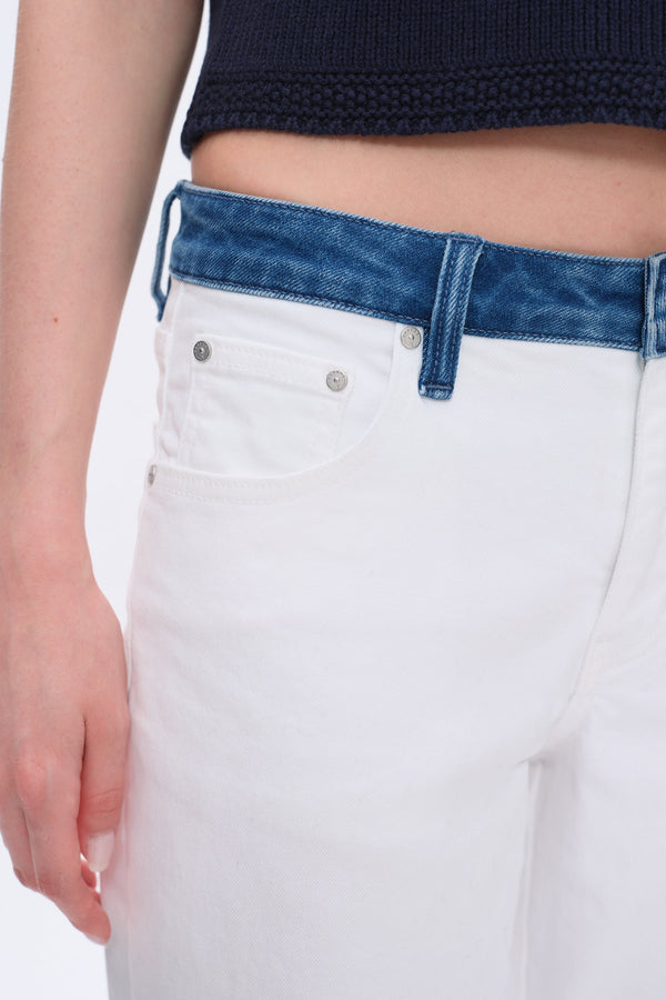 Paneled Straight Leg White Trousers-Straight-BAYEAS