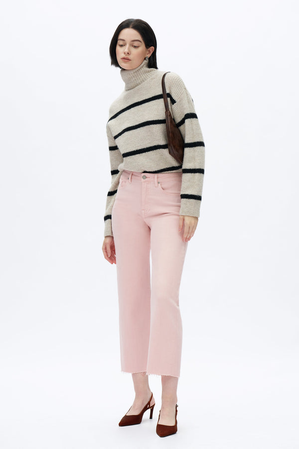 Pink High Rise Straight Jeans-Straight-BAYEAS