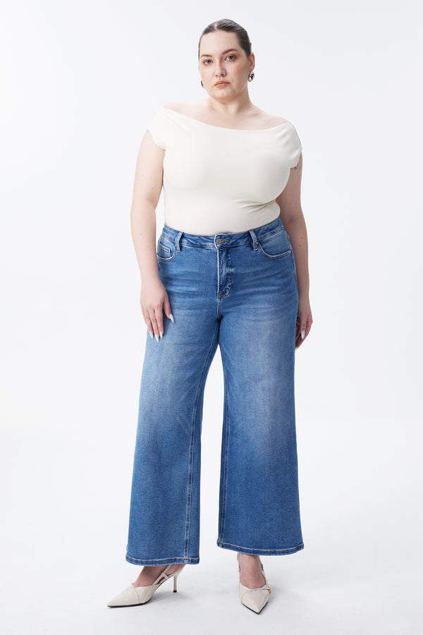 High Rise Ankle Wide Leg Jeans