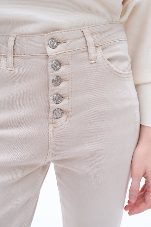 High Rise Frayed Hem Jeans-Straight-BAYEAS