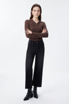 High Rise Cropped Distressed Wide Leg Jeans