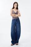 Mid Rise Deep Indigo Barrel Jeans