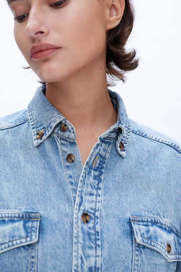 Oversized Denim Shirt for Women-Shirts-BAYEAS