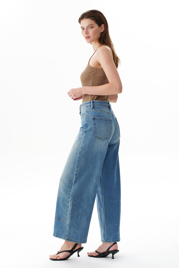 High Rise Appliqué Barrel Leg Jeans