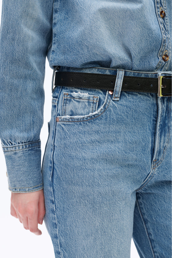 High Rise Straight Denim Jeans-Straight-BAYEAS