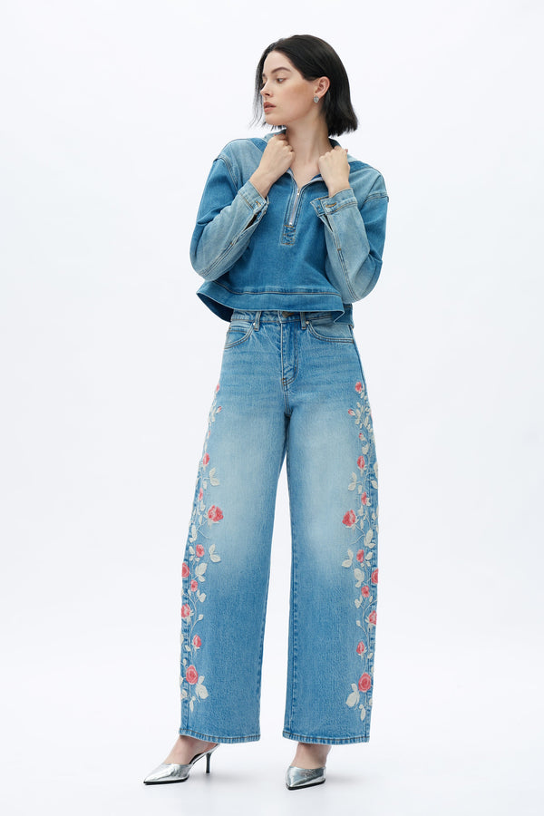 High Rise Barrel Leg Jeans-Barrel-BAYEAS