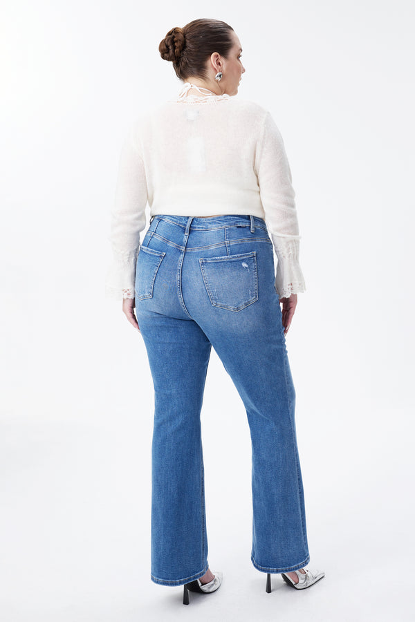 Mid Rise Distressed Bootcut Jeans