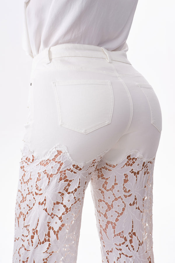 High Rise Floral Embroidered Wide Leg Pants