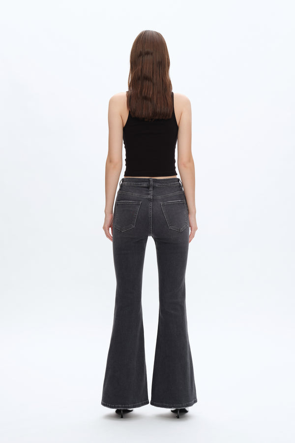 High Rise Flare Denim Jeans-Flare & Bootcut-BAYEAS