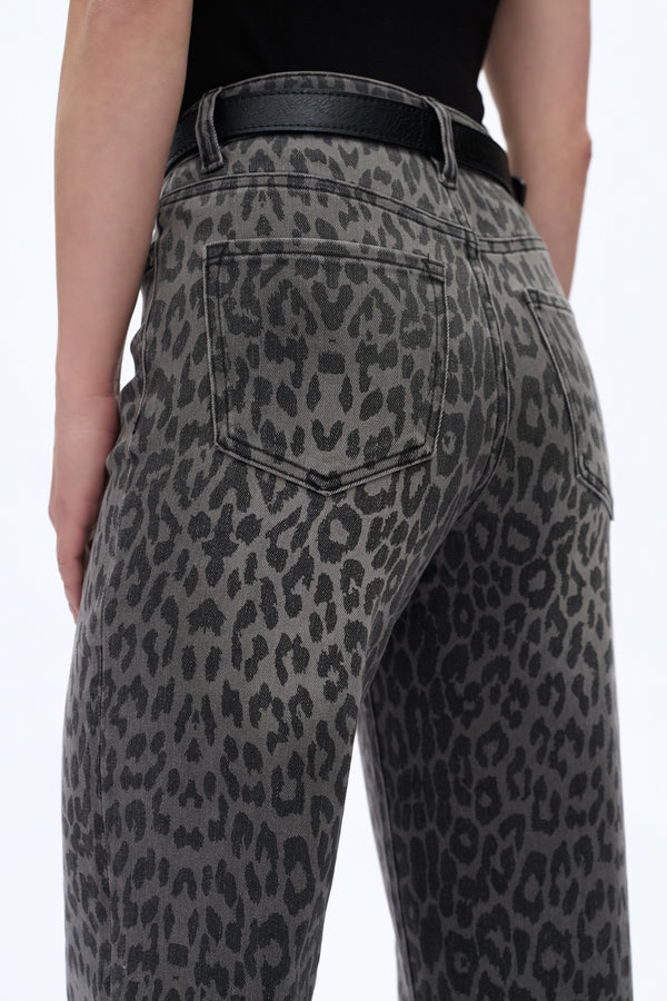 Leopard Print Wide Leg Jeans-Wide Leg-BAYEAS