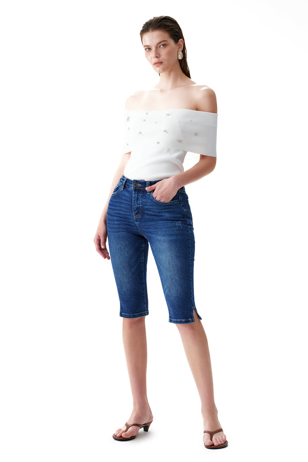 Mid Rise Slit Skinny Jeans