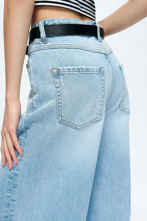 Timothy Mid Rise Drop Crotch Loose Fit Cropped Jeans-Bermuda Shorts-BAYEAS