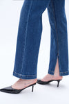High Rise Straight Denim Jeans With Slit-Straight-BAYEAS