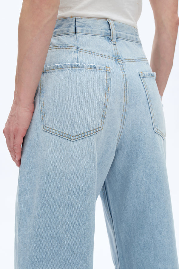 Frayed Hems Drop Crotch Barrel Jeans-Barrel-BAYEAS